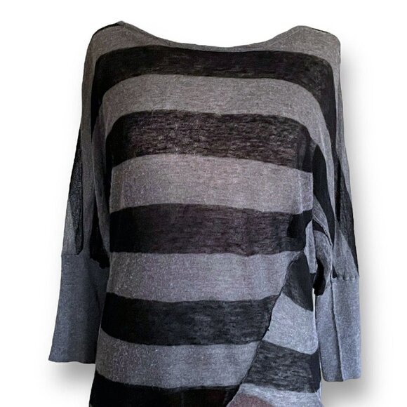 Vince Womens Sweater XS Gray Black Stripe Slouchy Thin Knit Silk Alpaca Wool - Picture 2 of 7
